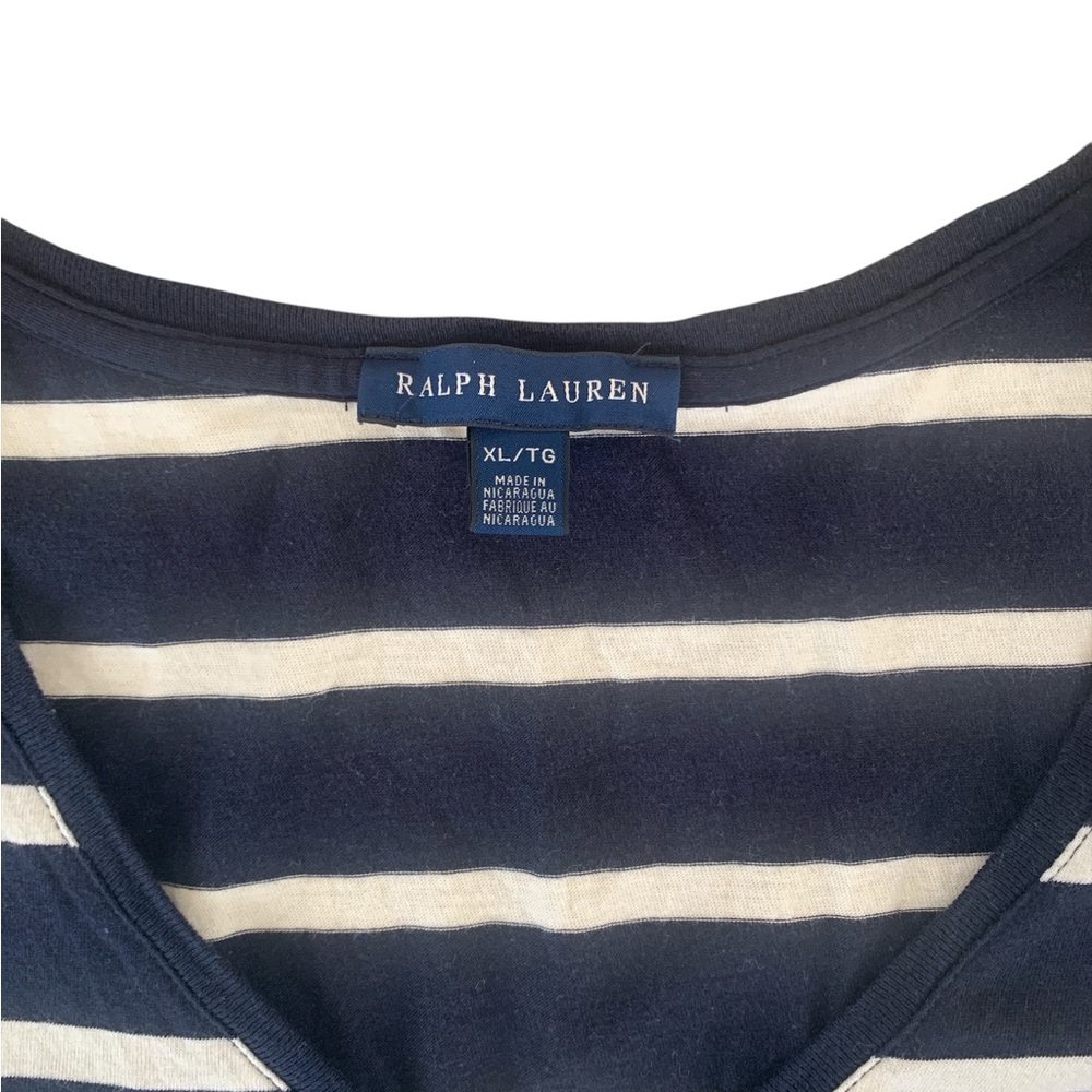 Polo Ralph Lauren Navy & White Striped V-Neck Long Sleeve Top XL - Picture 2 of 6